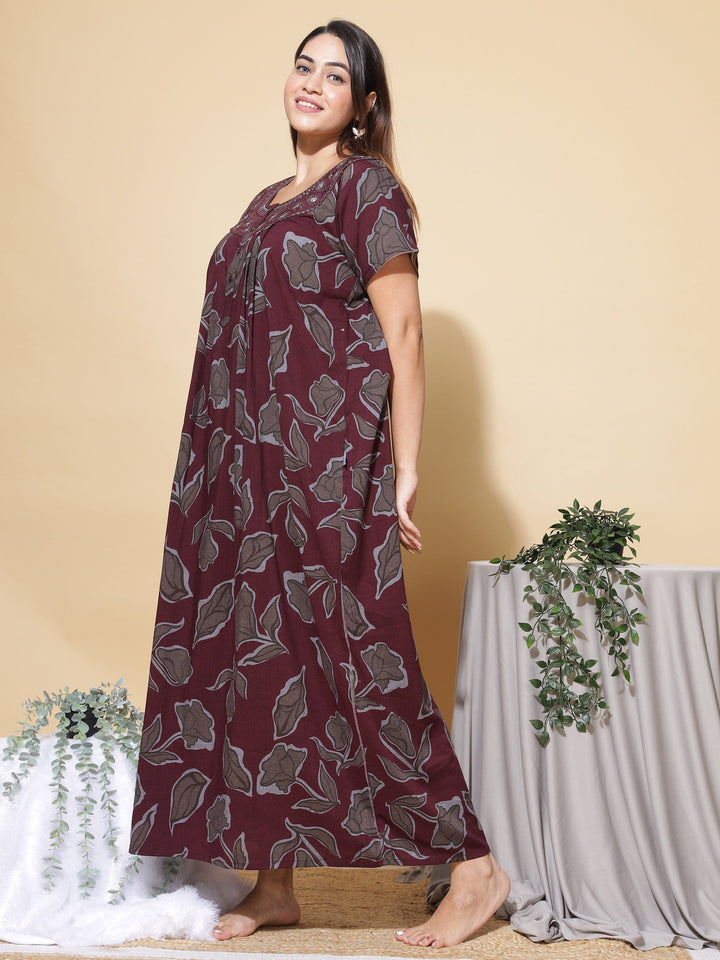Stylish Maroon Cotton Nighty For Women