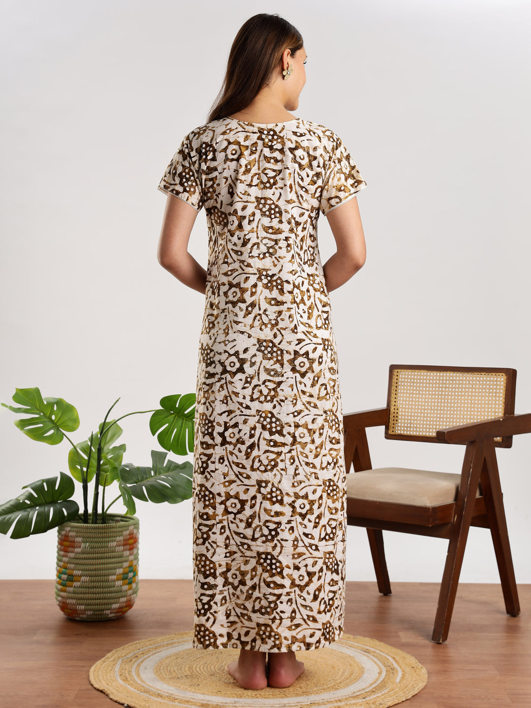 Mehendi Green Batik Print Nighty for Women