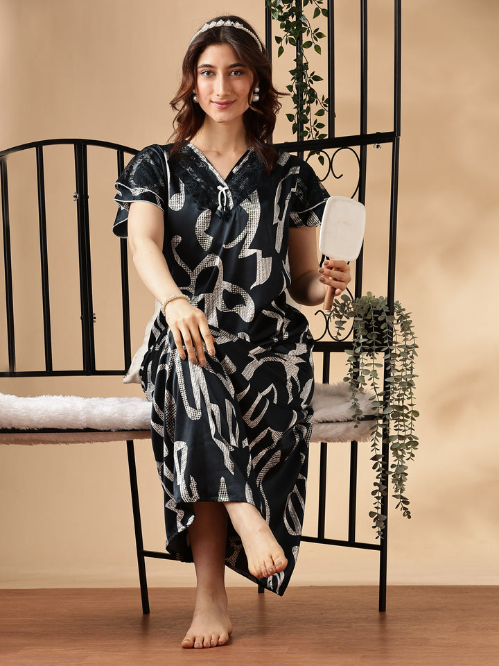 Midnight Ink Branded Satin Nighty for Women