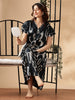 Satin Designer Nighty for Women in Midnight Ink with Pocket and Lace