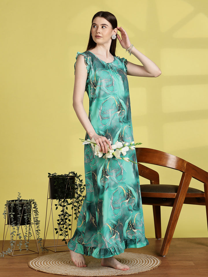 Mist Blue Rayon Sleeveless Nighty for Women