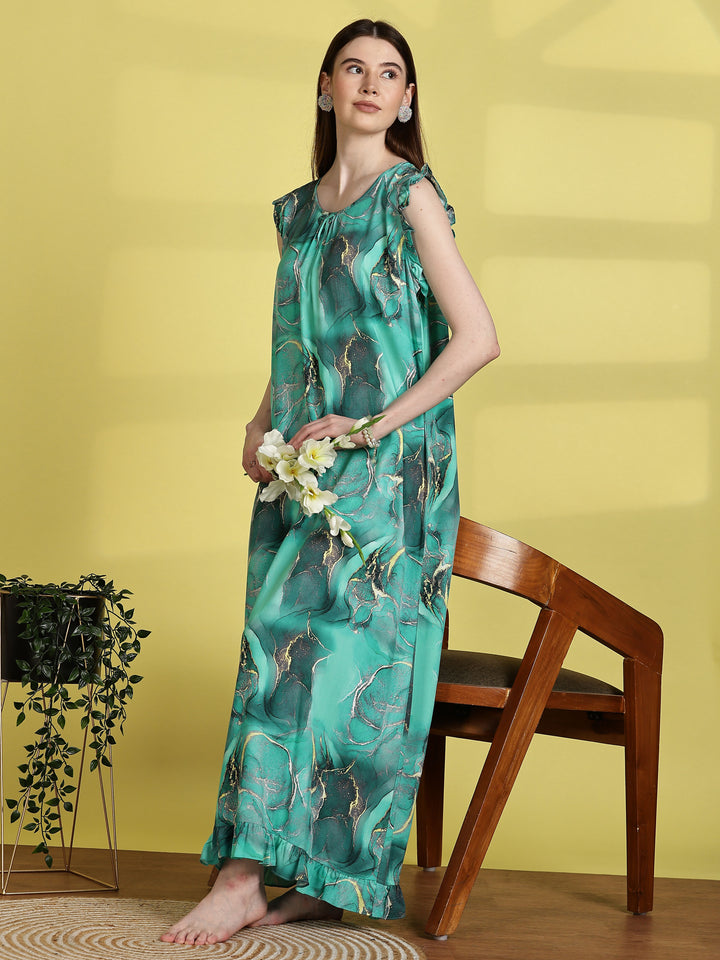 Mist Blue Rayon Sleeveless Nighty for Women