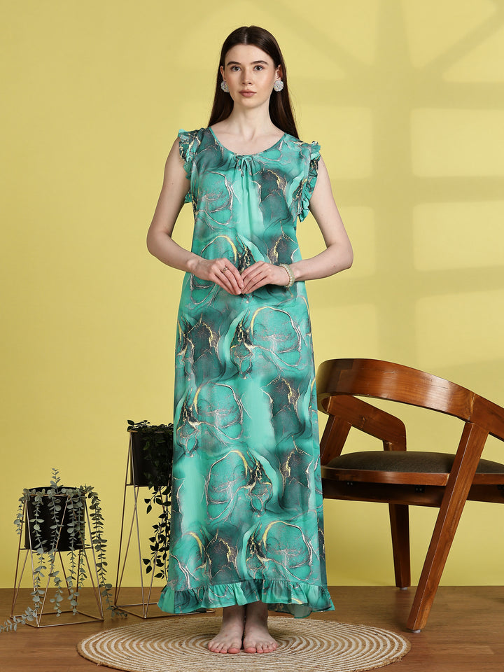 Mist Blue Rayon Sleeveless Nighty for Women