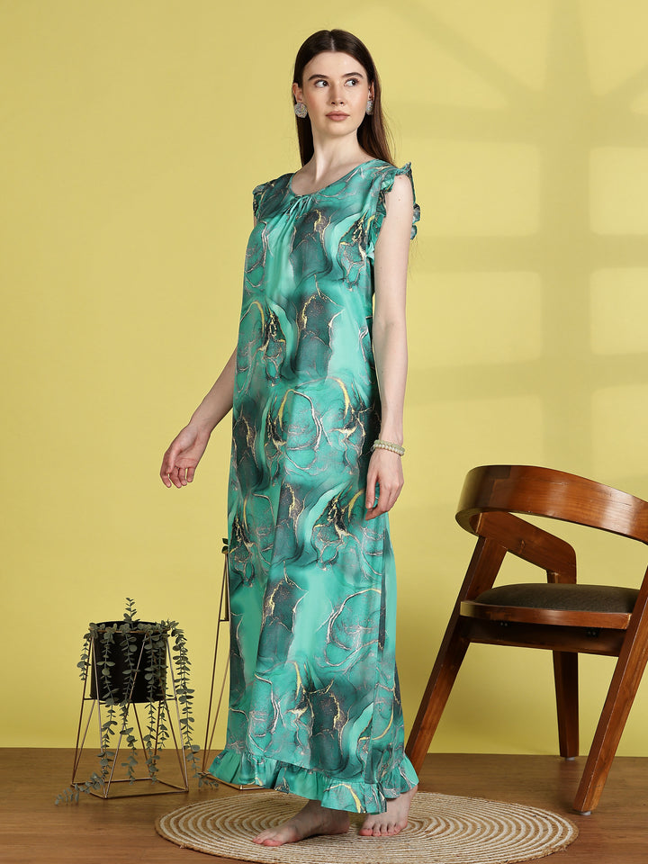 Mist Blue Rayon Sleeveless Nighty for Women