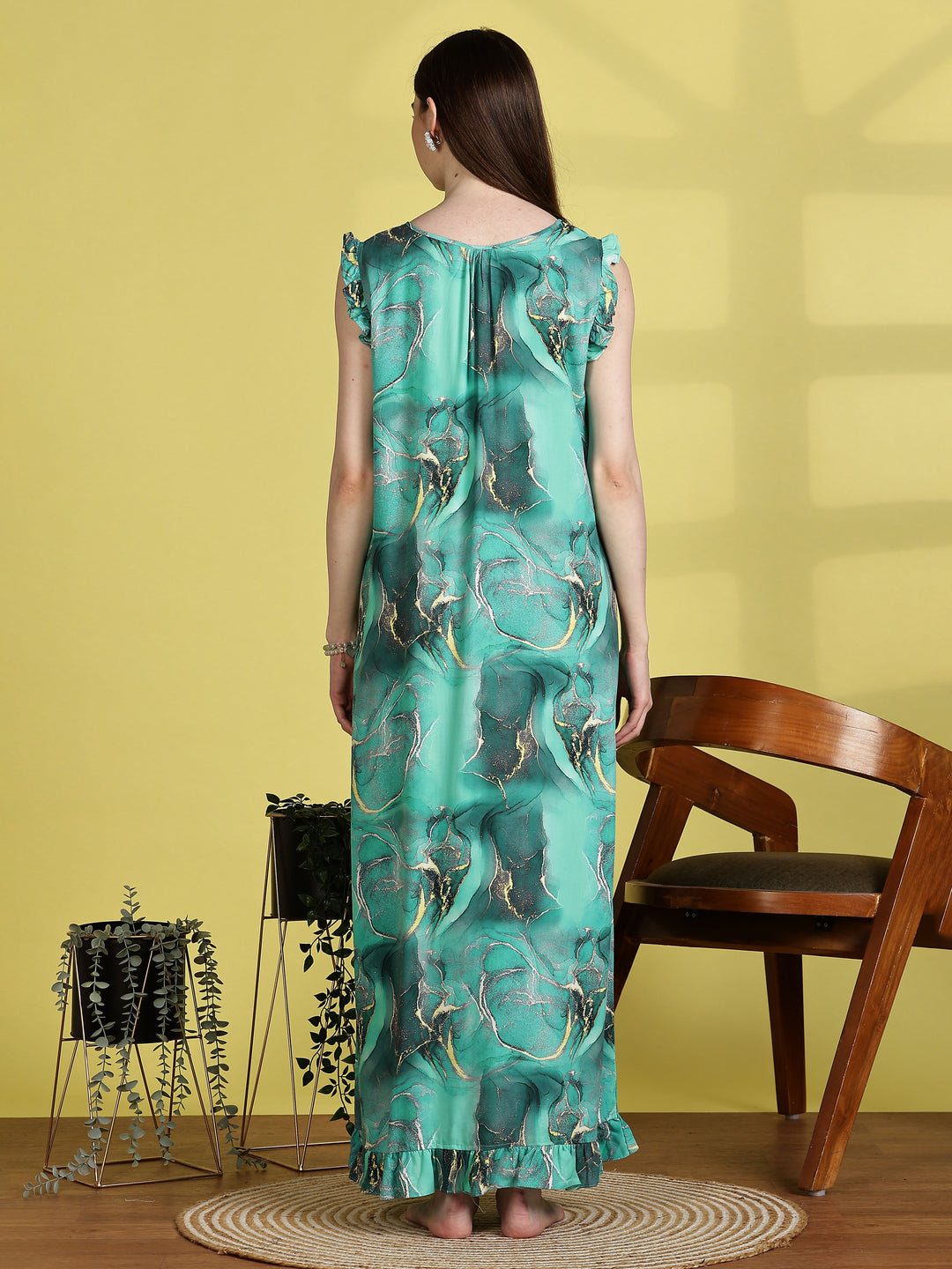 Mist Blue Rayon Sleeveless Nighty for Women