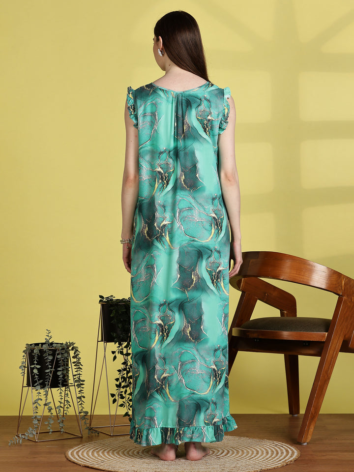Mist Blue Rayon Sleeveless Nighty for Women