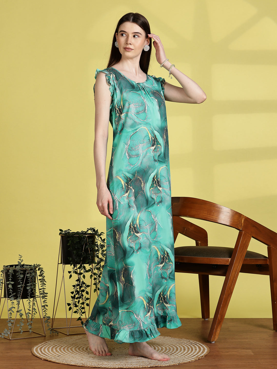 Mist Blue Rayon Sleeveless Nighty for Women