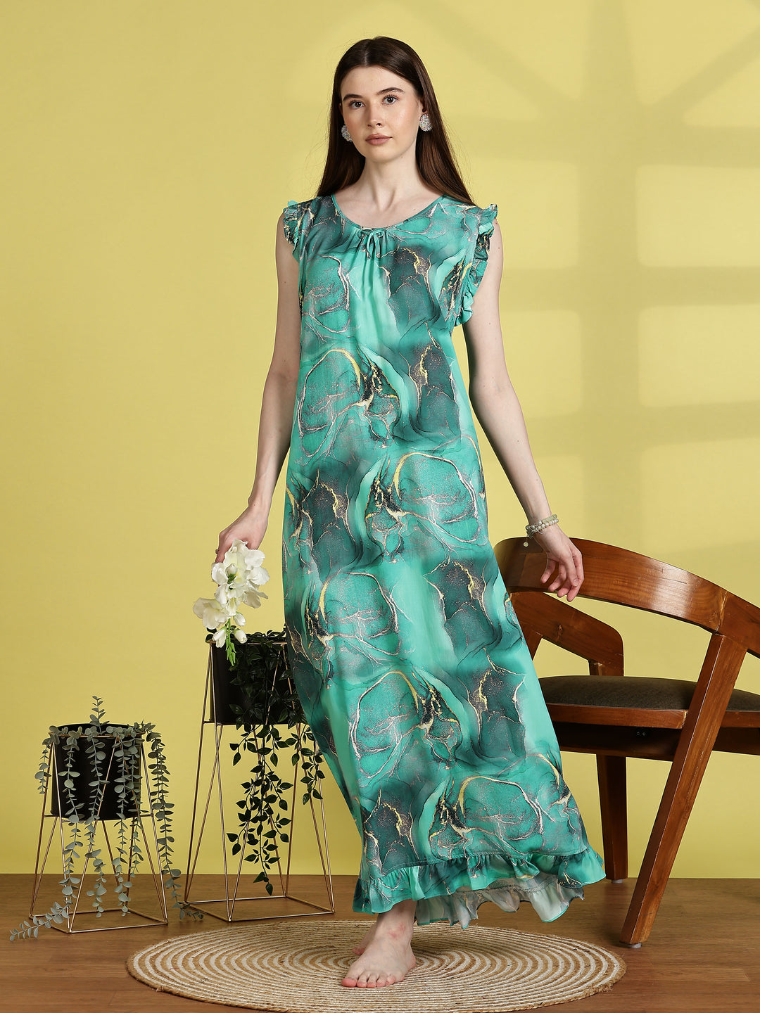 Mist Blue Rayon Sleeveless Nighty for Women