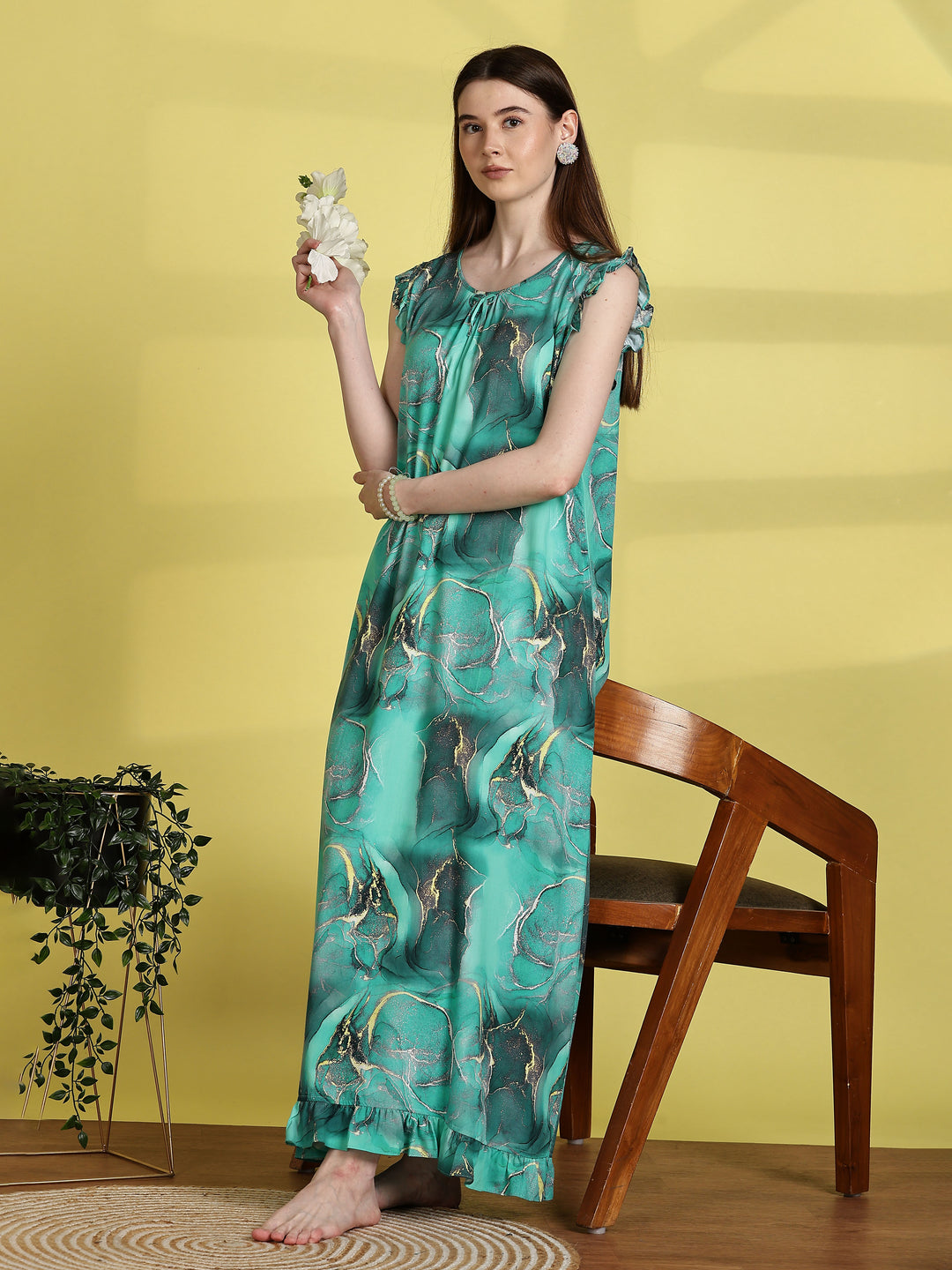 Mist Blue Rayon Sleeveless Nighty for Women