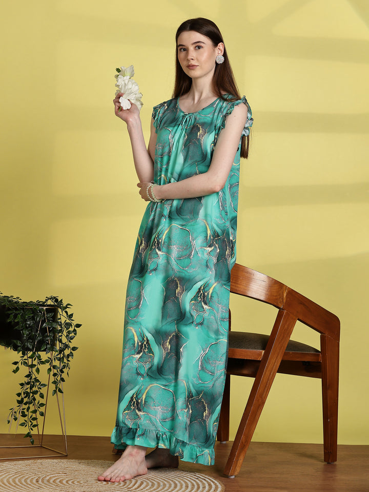 Mist Blue Rayon Sleeveless Nighty for Women