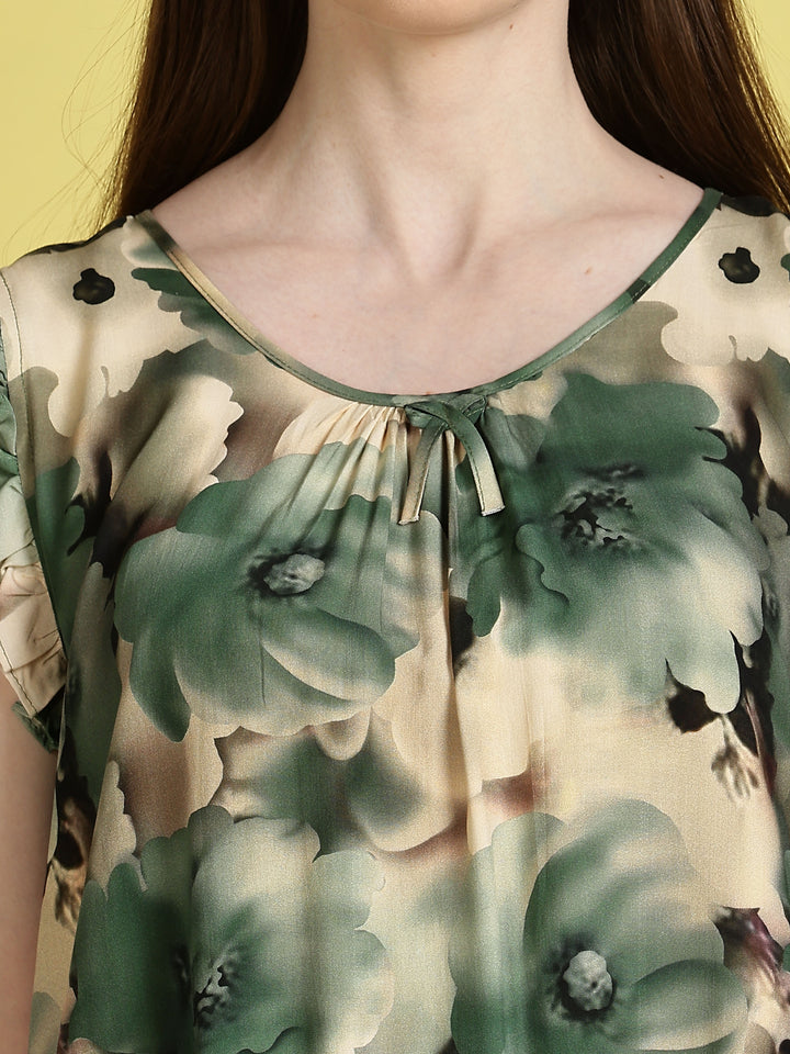 Mist Green Rayon Sleeveless Nighties for Women