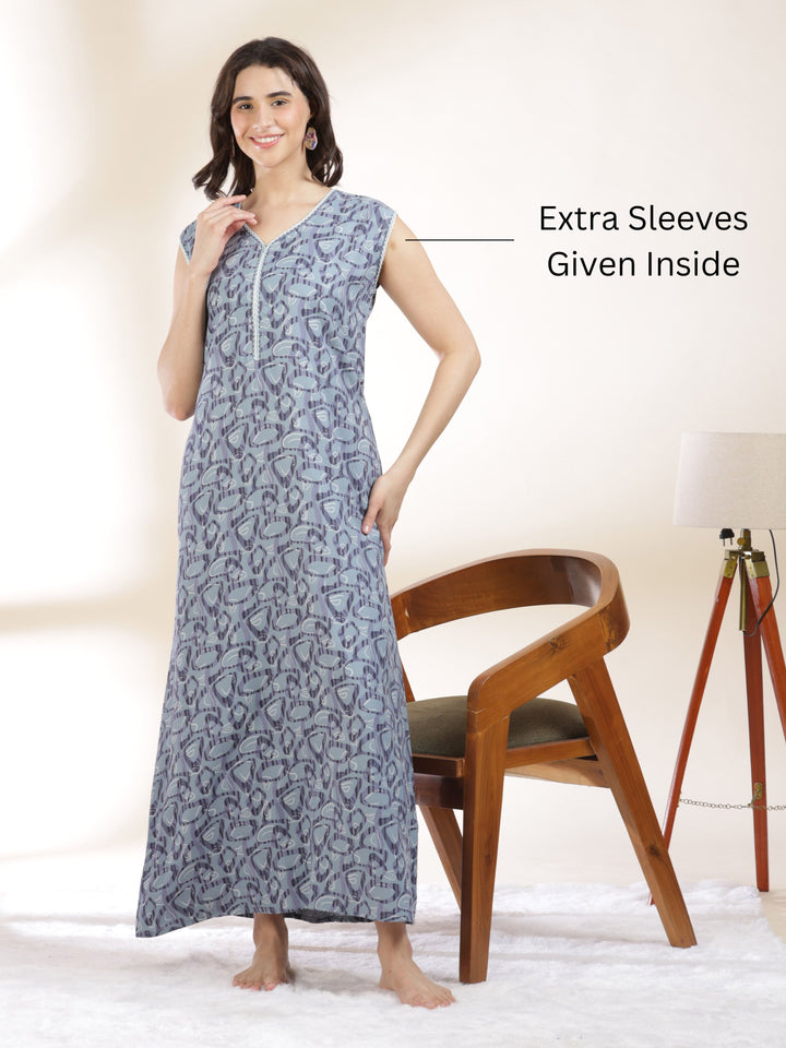 Cozy Misty Blue Sleeveless Nighty for Women