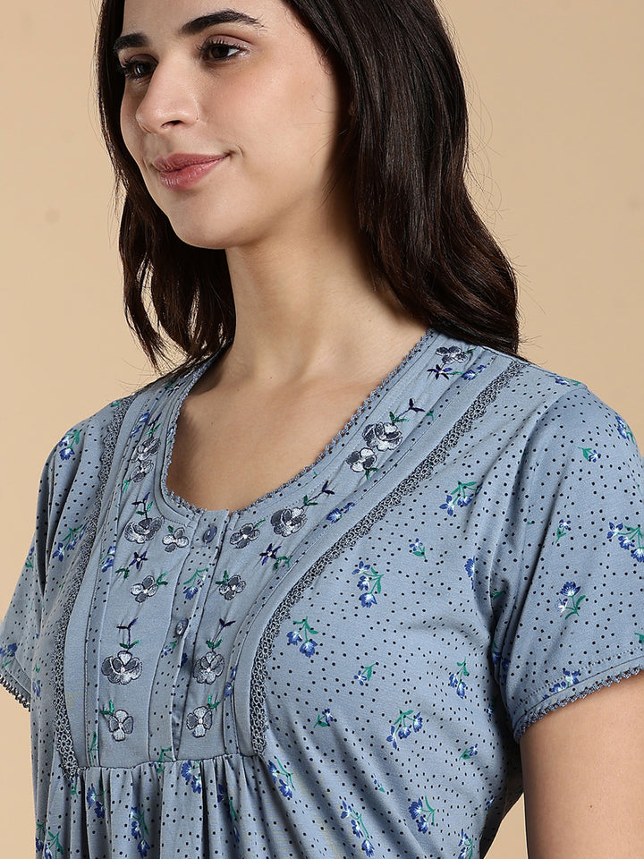 Misty Slate Cotton Blend Best Nighty for Women
