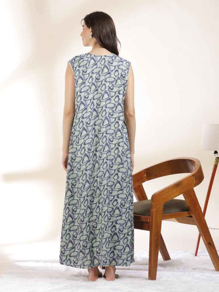 Misty Green Sleeveless Night dress for Women