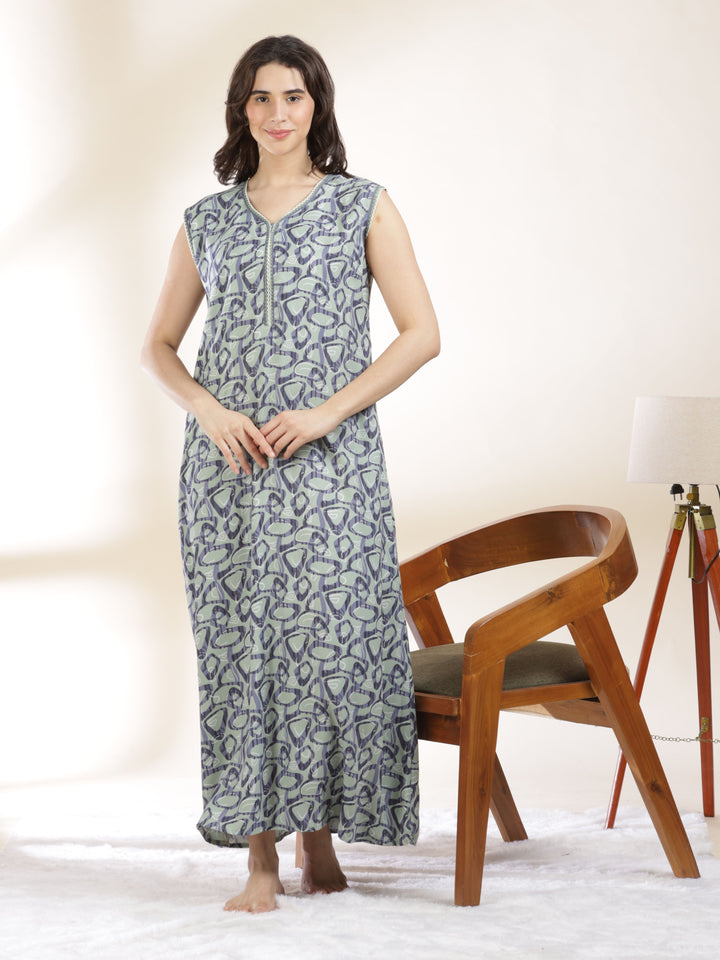 Misty Green Sleeveless Night dress for Women