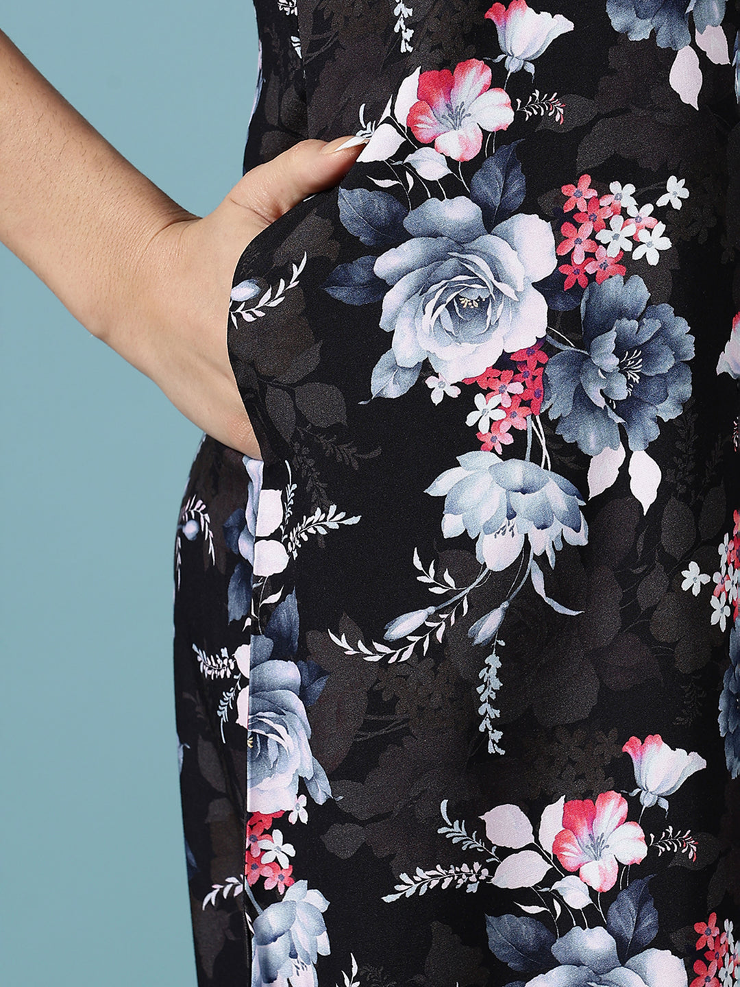 Rayon Floral Branded Nighty for Women in Multi Black