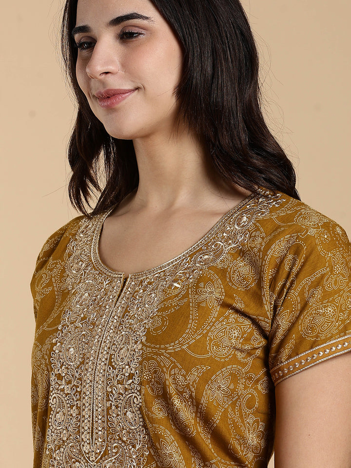 Sunlit Mustard Yellow Jaipuri Premium Cotton Womens Nighty