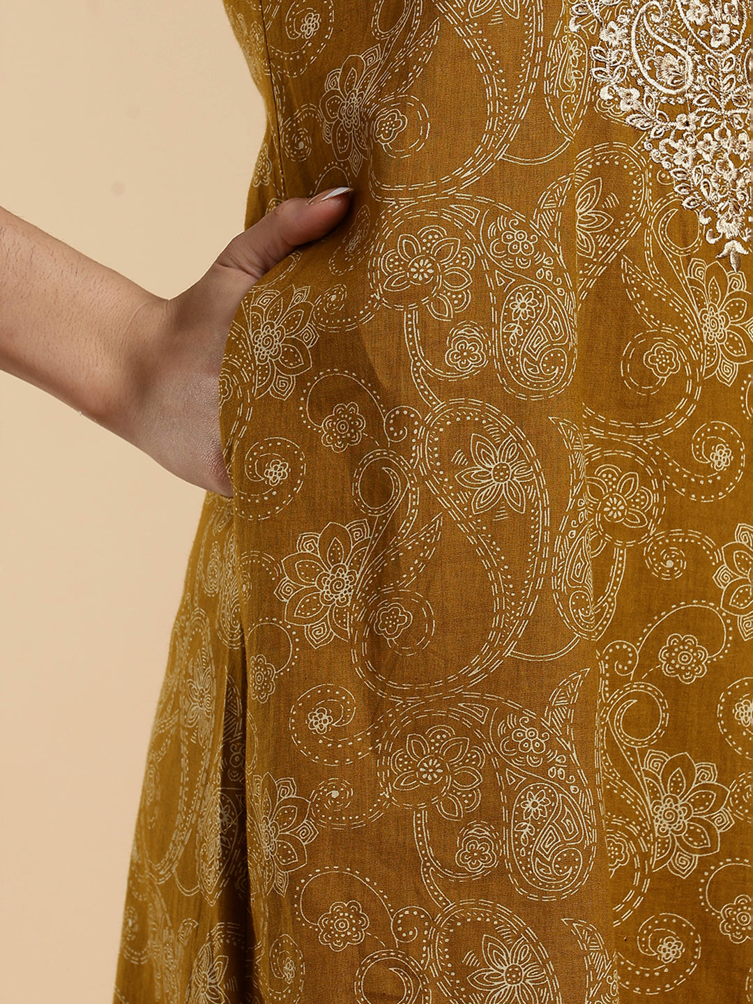 Sunlit Mustard Yellow Jaipuri Premium Cotton Womens Nighty