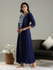 Midnight Navy Alpine Embroidered Nighty for Women with Pocket