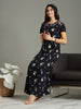Hosiery Cotton Grid Floral Zip Nighty Floral Navy Blue