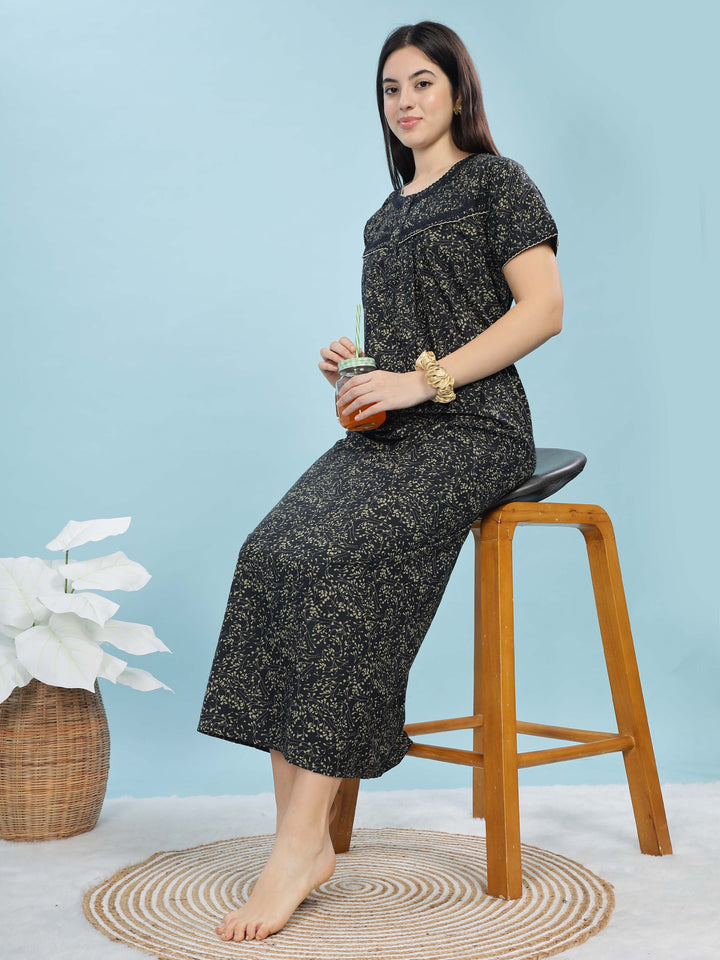 Cozy Navy Blue Ethnic Front Open Nighty For Women