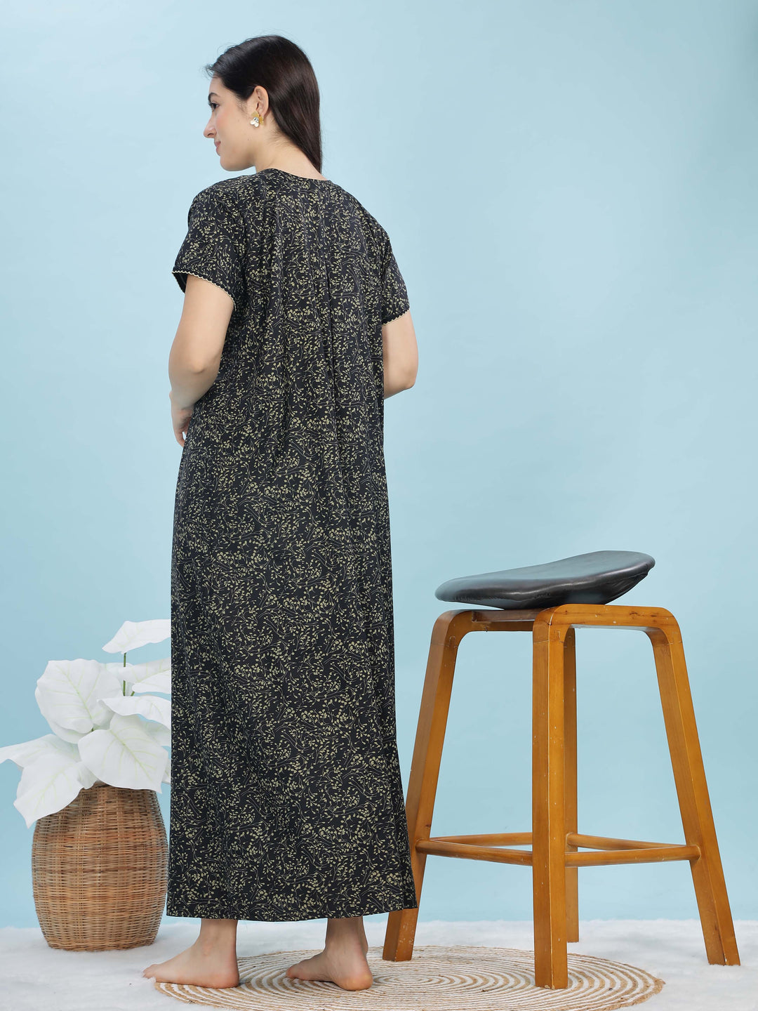 Cozy Navy Blue Ethnic Front Open Nighty For Women