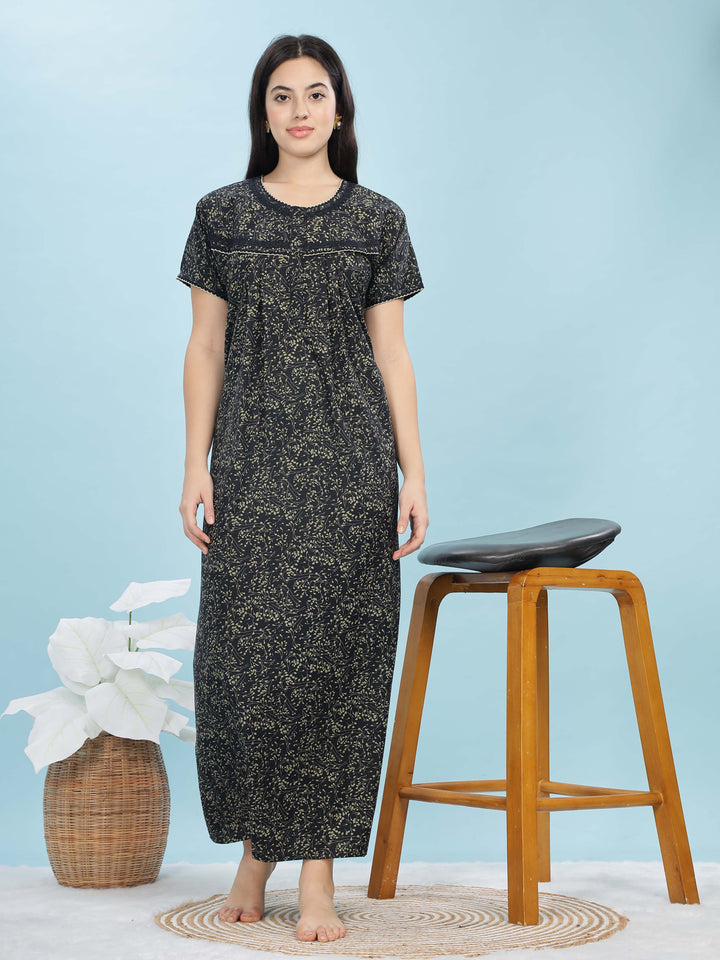 Cozy Navy Blue Ethnic Front Open Nighty For Women