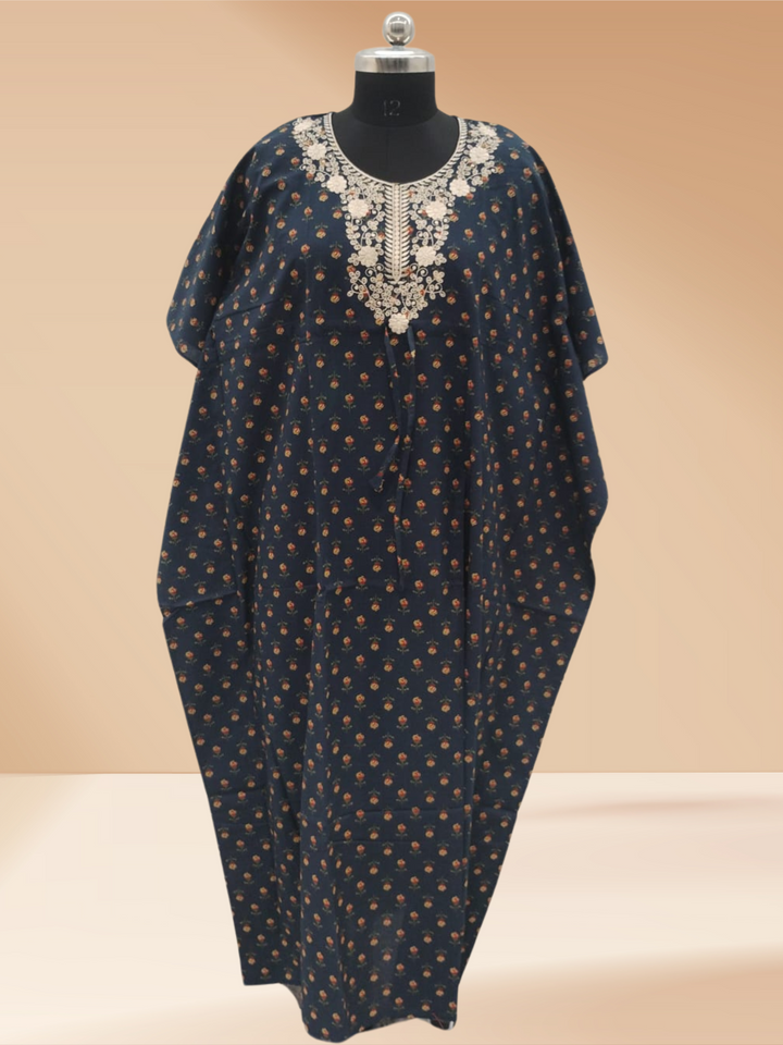 Navy Blue Branded Kaftan Cotton Nighty for Women