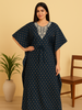 Navy Blue Cotton Embroidered Kaftan Nighty for Women