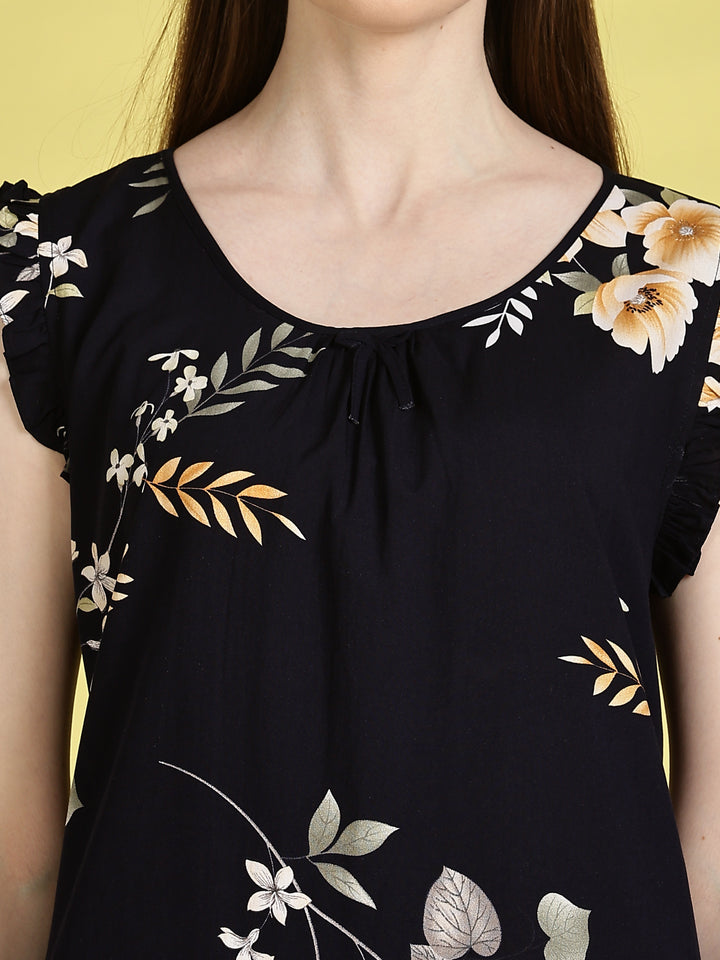 Navy Blue Rayon Sleeveless Nightdress for Women