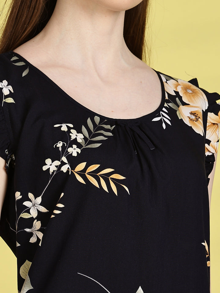 Navy Blue Rayon Sleeveless Nightdress for Women