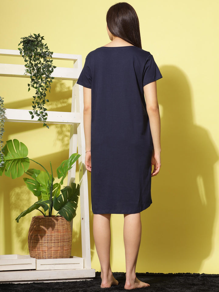 Navy Blue Soft Cotton Short Night dress for Women
