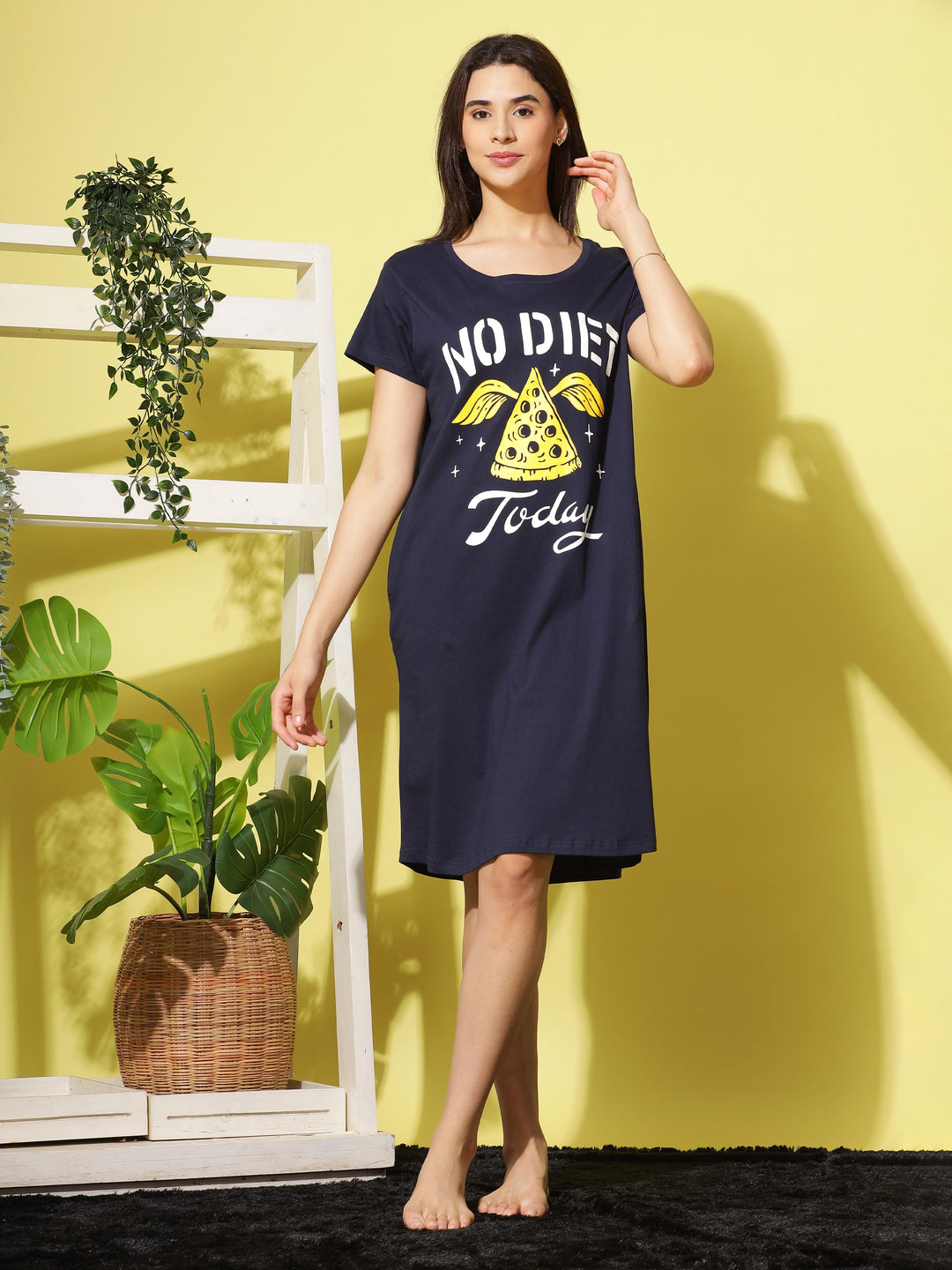 Navy Blue Soft Cotton Short Night dress for Women