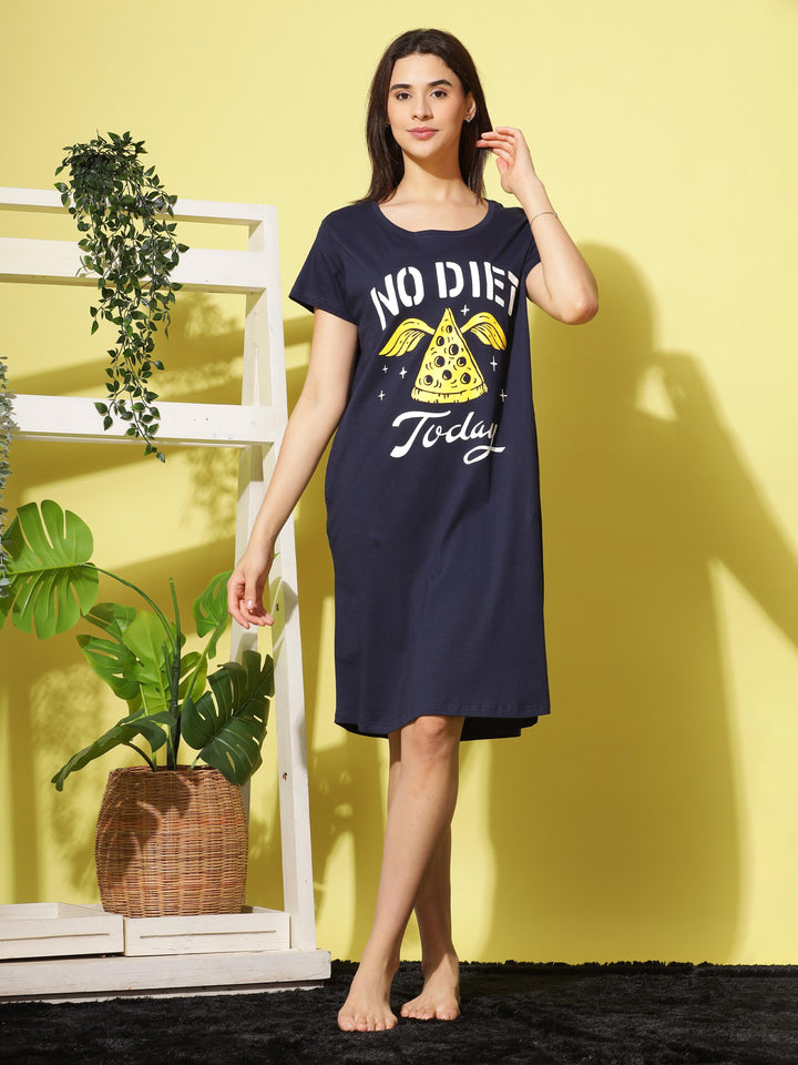Navy Blue Soft Cotton Short Night dress for Women