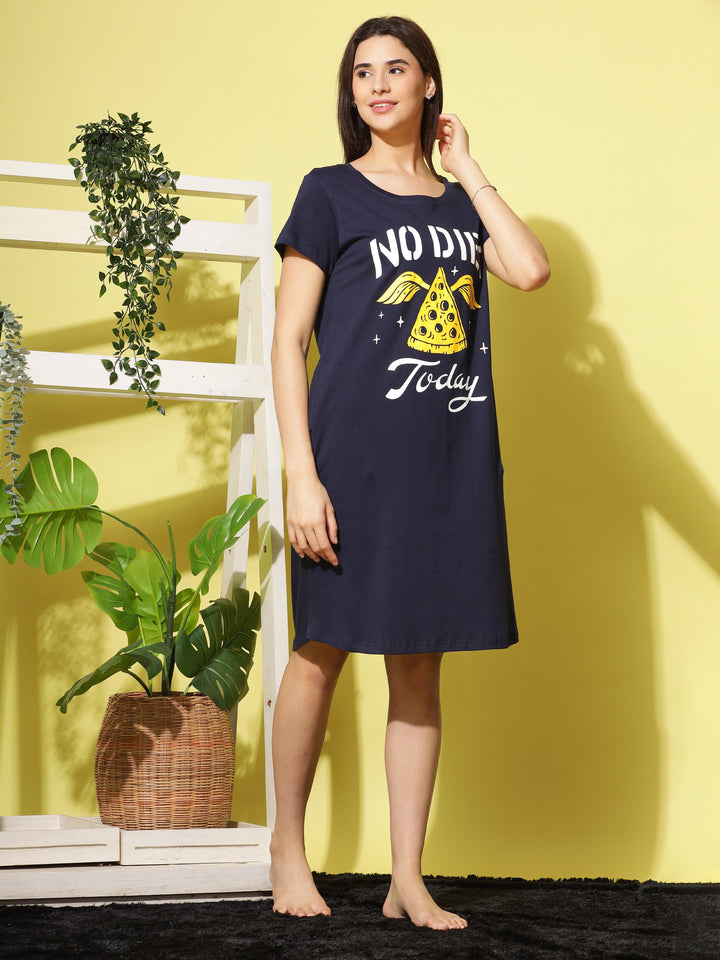 Navy Blue Soft Cotton Short Night dress for Women