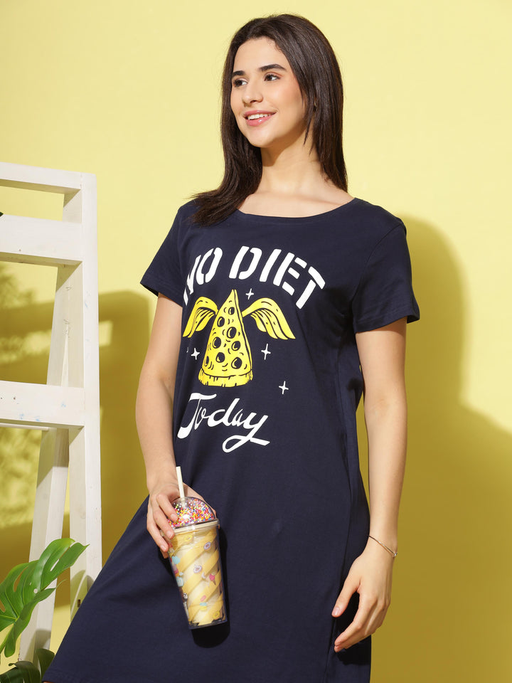 Navy Blue Soft Cotton Short Night dress for Women
