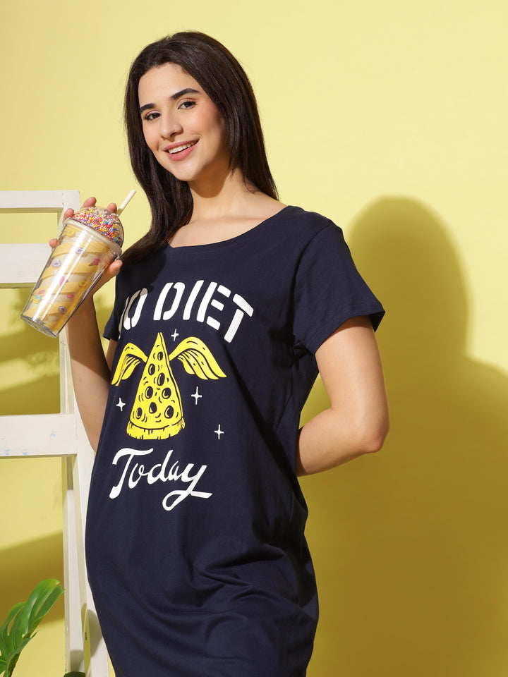 Navy Blue Soft Cotton Short Night dress for Women