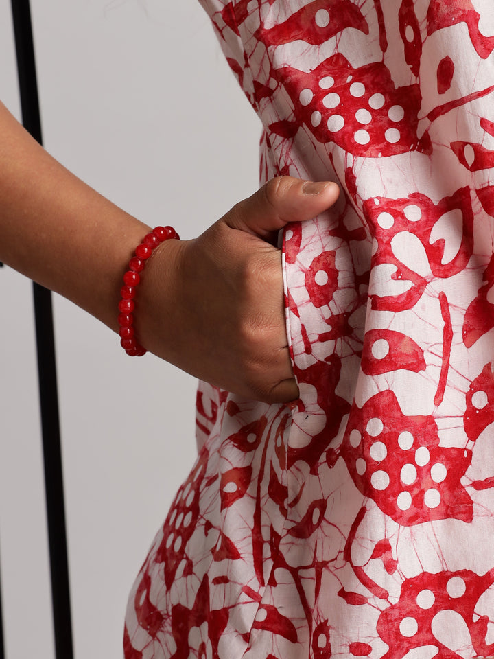 Red Batik Print Cotton Nighty for Women