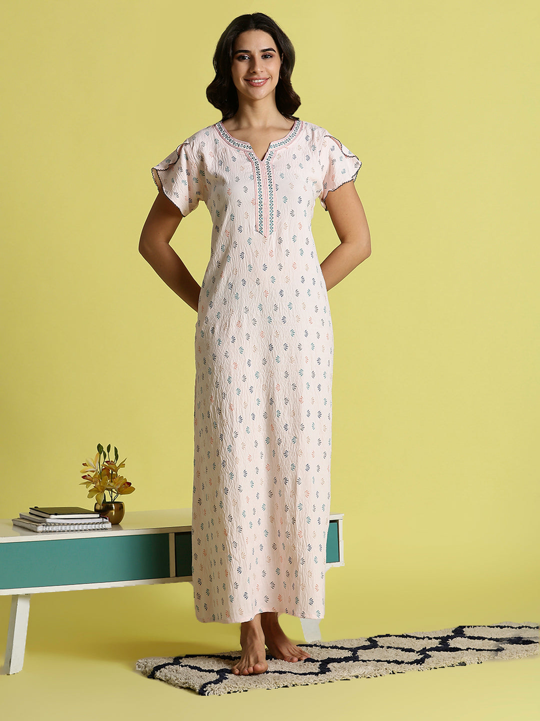 Pastel Pink Premium Crush Cotton Nighty for Women