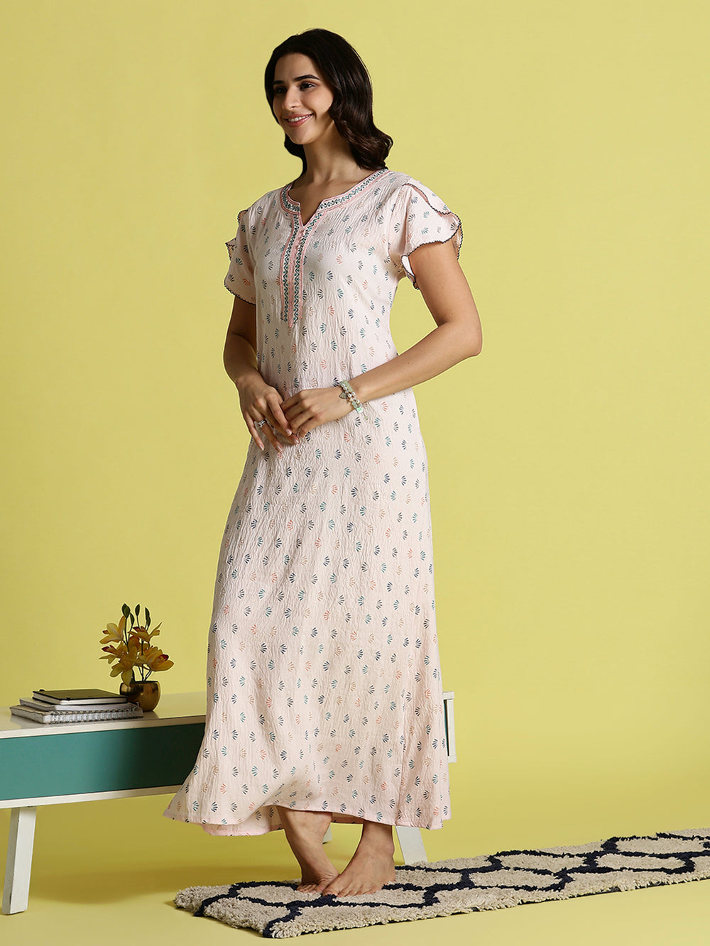 Pastel Pink Premium Crush Cotton Nighty for Women
