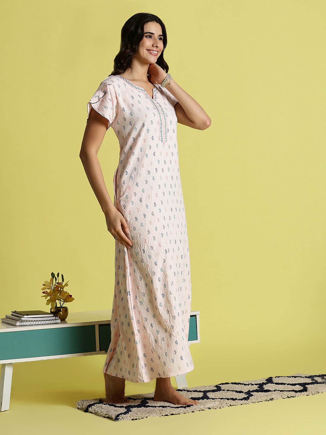 Pastel Pink Premium Crush Cotton Nighty for Women