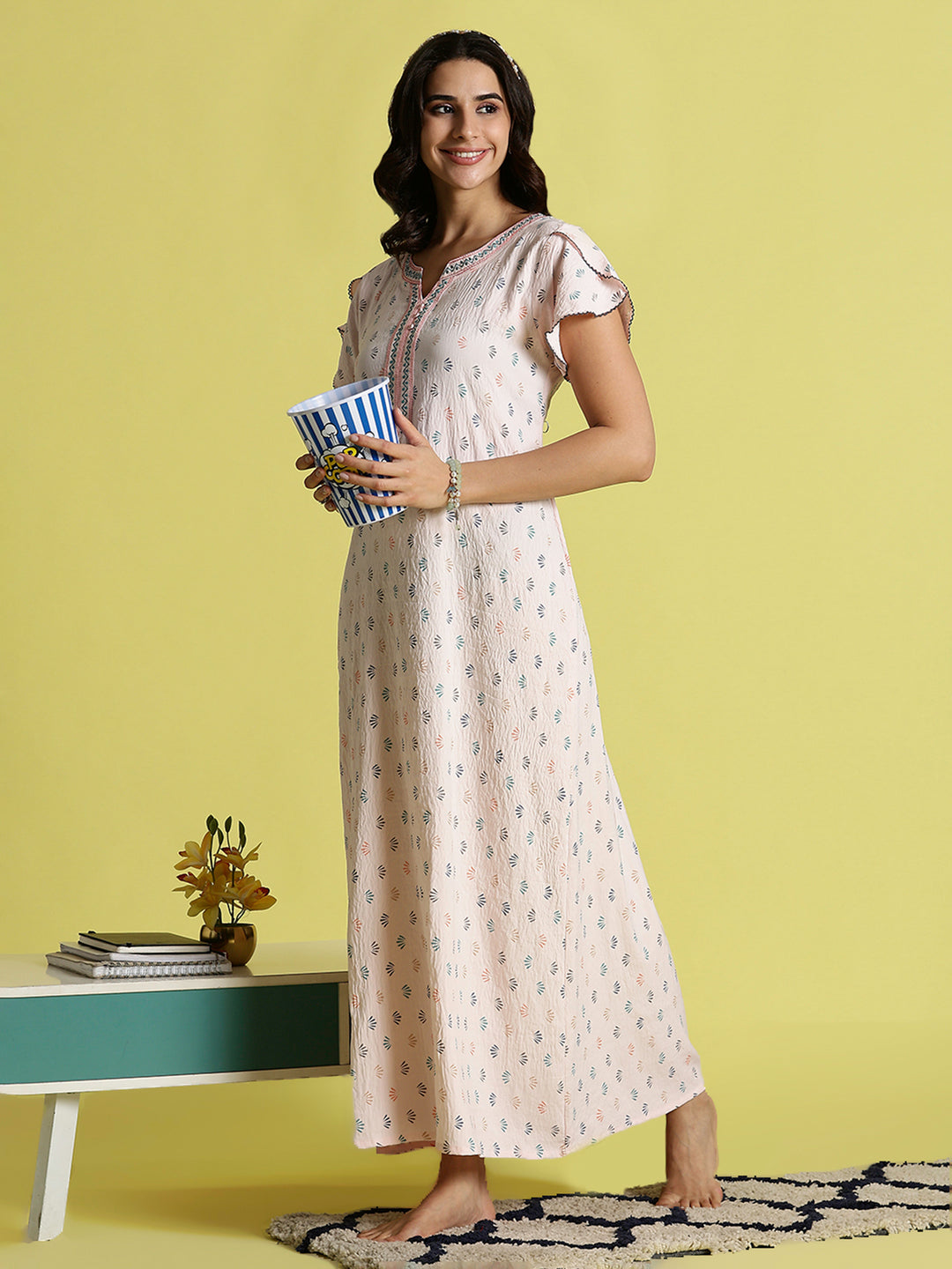 Pastel Pink Premium Crush Cotton Nighty for Women