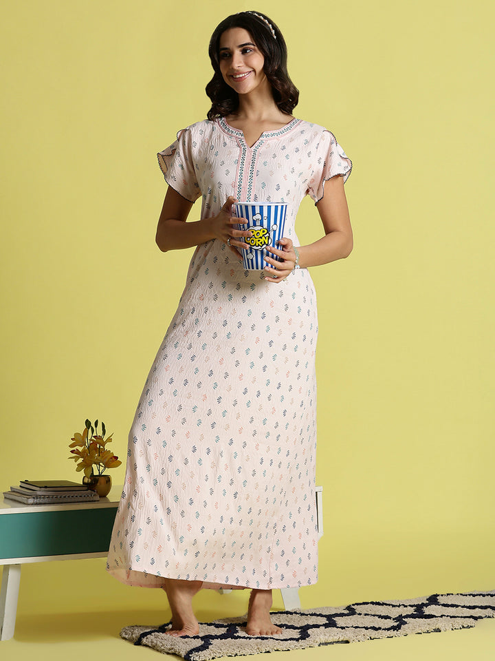 Pastel Pink Premium Crush Cotton Nighty for Women