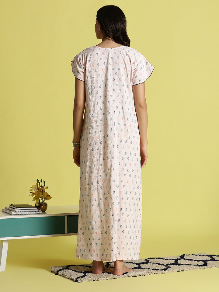 Pastel Pink Premium Crush Cotton Nighty for Women