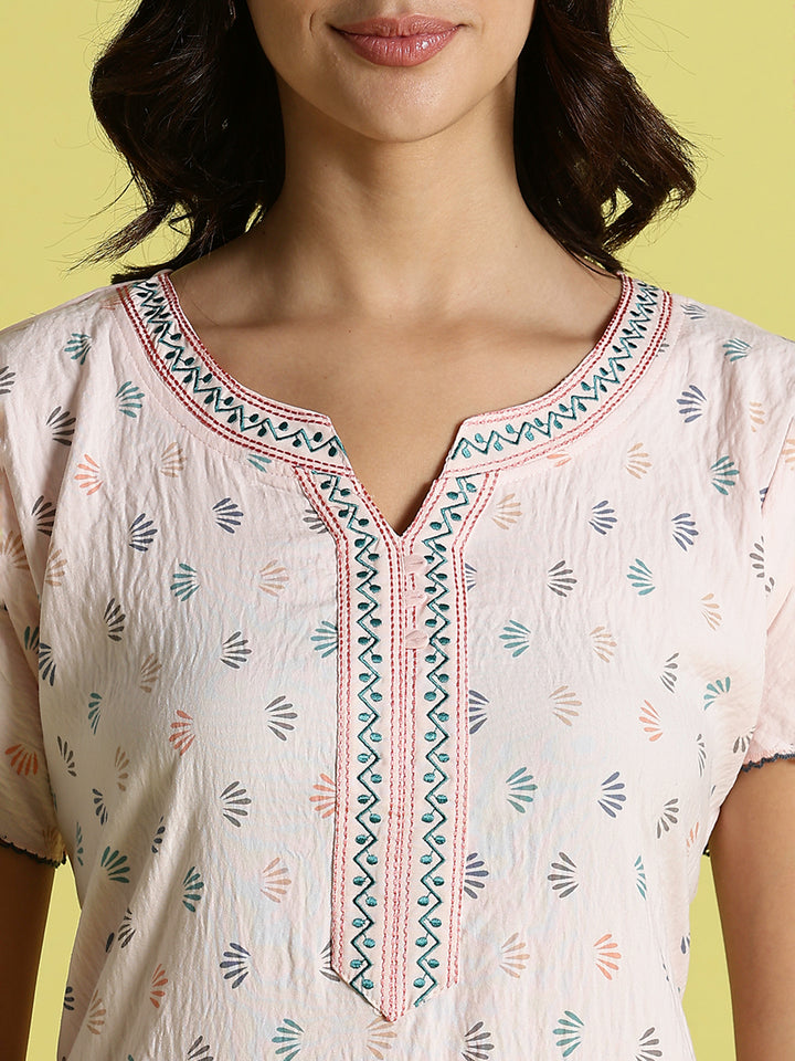 Pastel Pink Premium Crush Cotton Nighty for Women