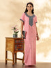 Alpine Embroidered Designer Nighty for Women in Pastel Rose Soft Touch