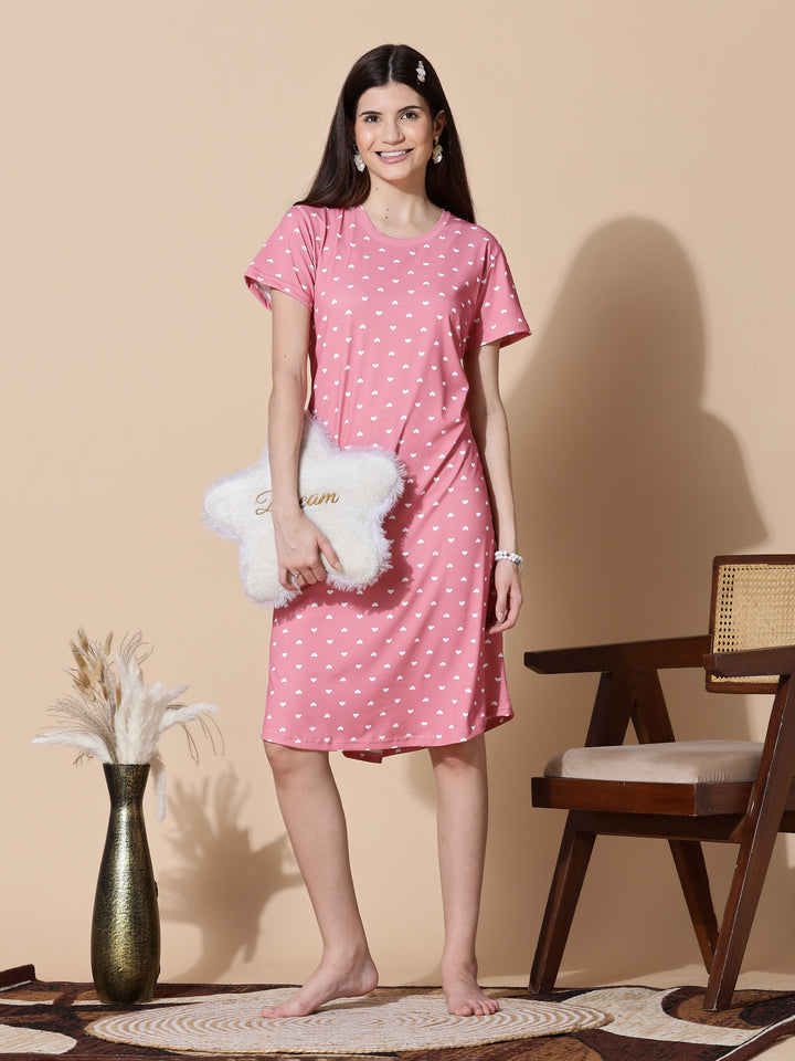 Peach Heart Cotton Short Nighty for Women