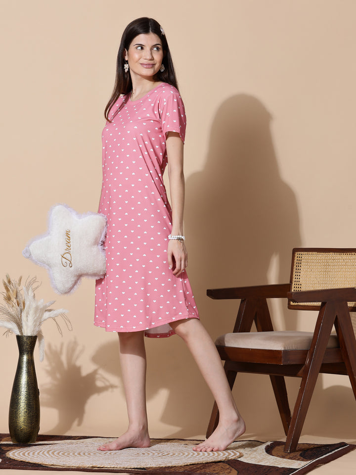 Peach Heart Cotton Short Nighty for Women