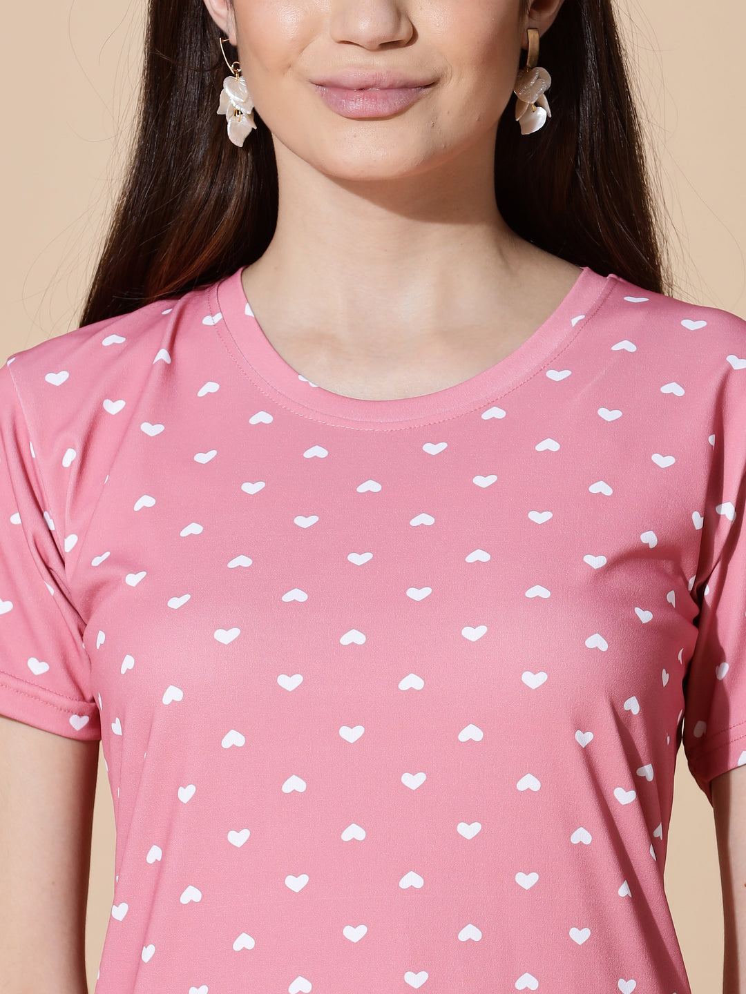 Peach Heart Cotton Short Nighty for Women