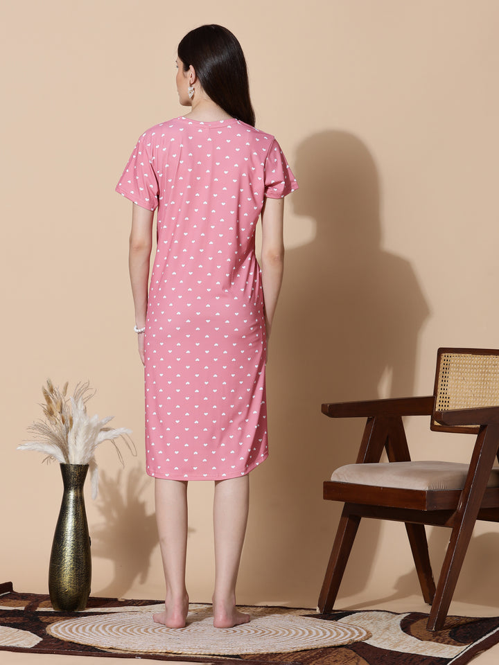 Peach Heart Cotton Short Nighty for Women